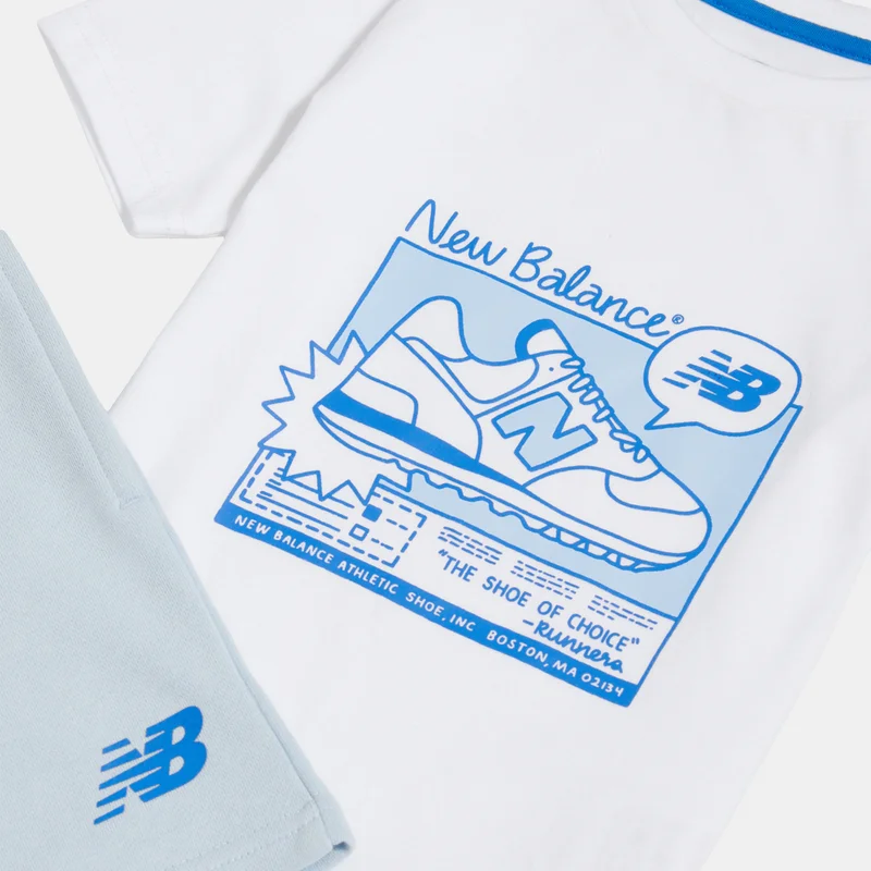 New Balance White Kids' Graphic T-Shirt and Shorts Set  | Best Price UAE